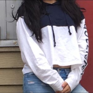 half white half navy blue hollister crop top
